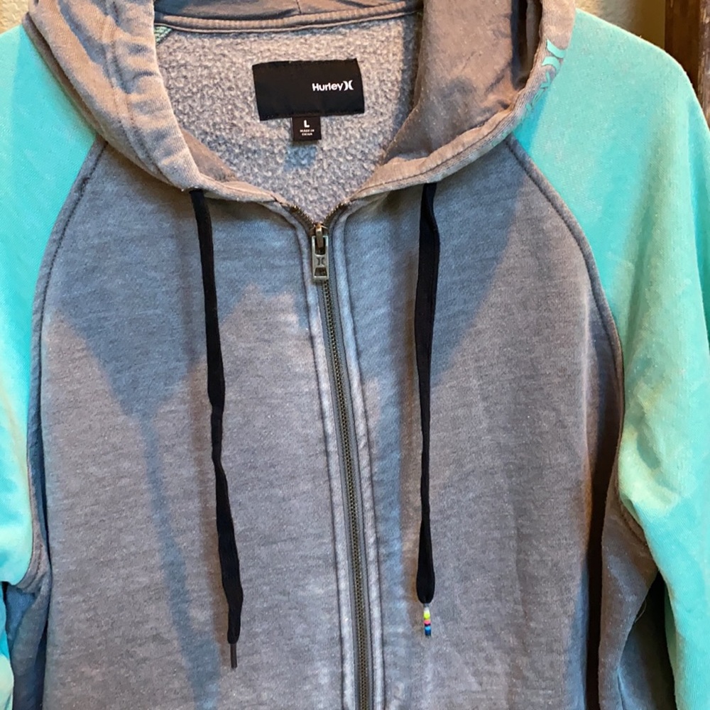 Hurley men’s large zipper hoodie turquoise gray - Picture 2 of 7